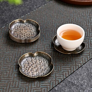 手工锤纹青铜色茶杯托金属杯垫日式防烫隔热茶垫家用功夫茶道配件