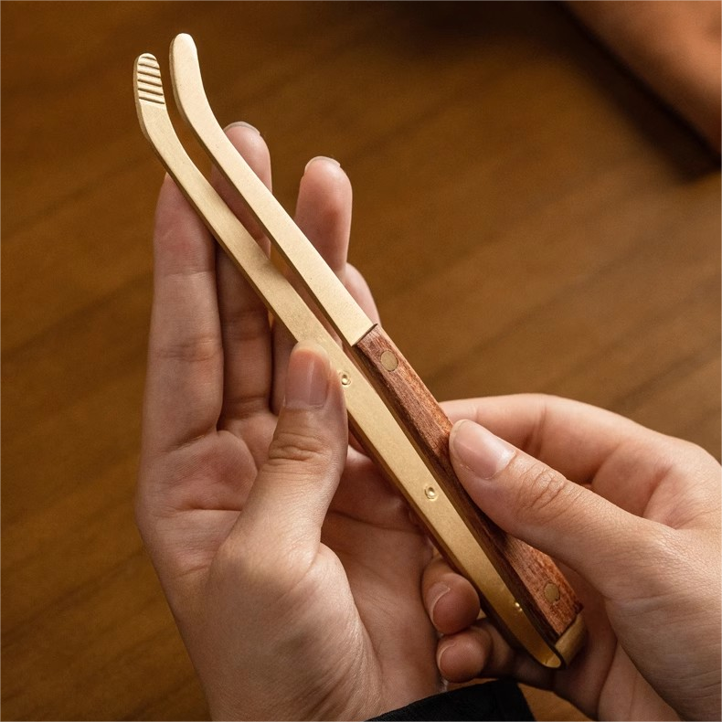 花梨木纯铜茶夹子黑檀实木茶叶夹