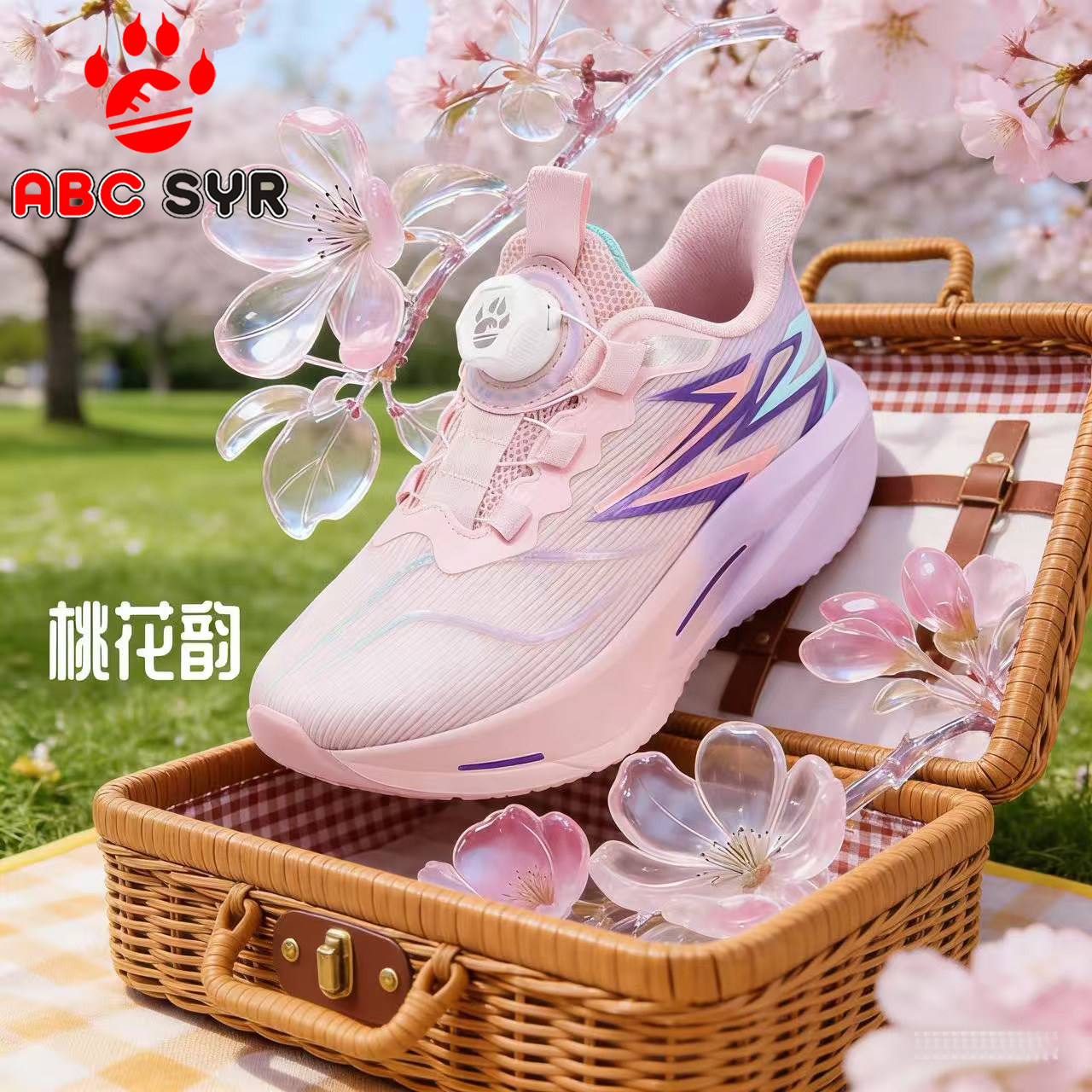 ABCSYR女童跑步鞋2026春夏新款透气网面旋转扣女孩运动鞋防滑减震