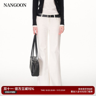 NANGOON 高腰设计白色微喇叭直筒裤百搭显瘦裤子女夏新款牛仔裤子