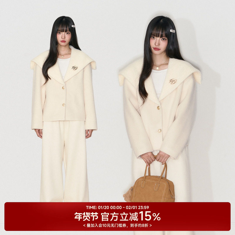 NANGOON 原创设计冬季保暖海军领羊毛毛呢拼接韩系高级感外套,女装/女士精品,毛呢外套,淘宝优惠券,粉丝福利购,淘宝优惠卷