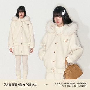 NANGOON 原创设计毛呢连帽冬季羊毛保暖毛领宽松休闲外套