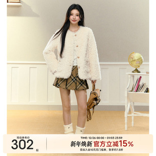 NANGOON皮毛一体高级感毛毛外套2024冬季 女小个子白色上衣潮 新款