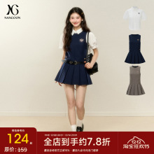 NANGOON 原创设计感百搭白色收腰衬衫短袖上衣无袖百褶连衣裙套装