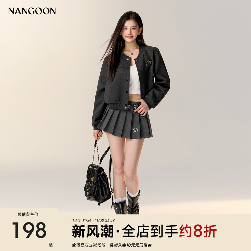 灰色薄毛呢廓形夹克外套