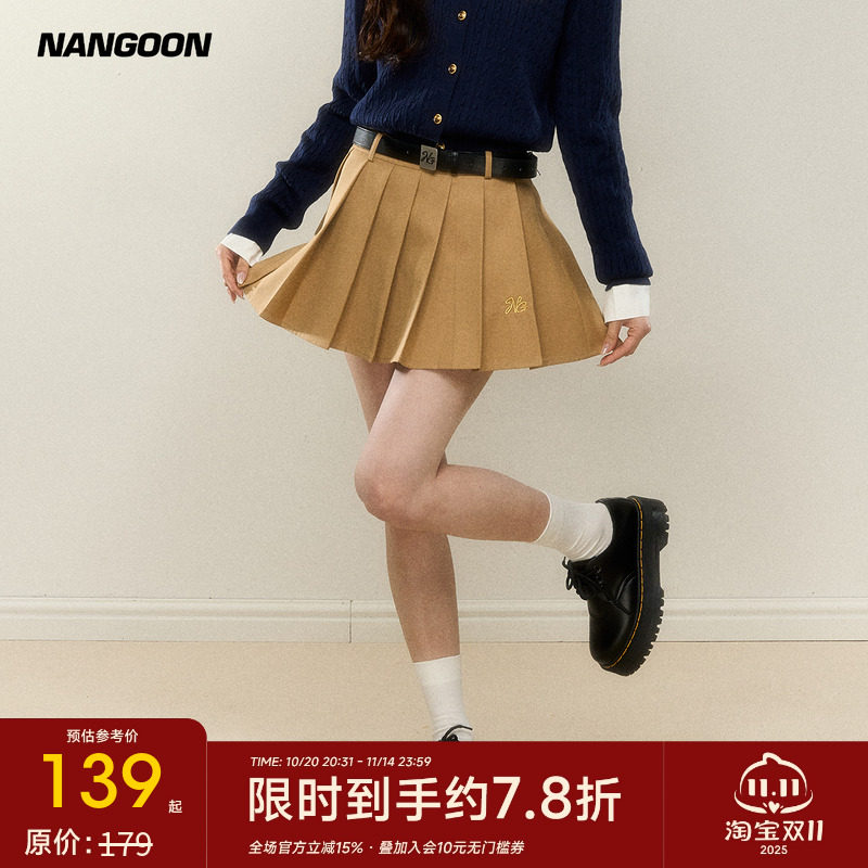 NANGOON 原创简约基础 百搭绣花百褶裙短款裙子气质设计感辣妹