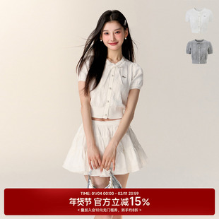 NANGOON 原创设计蝴蝶结系带收腰针织T恤短袖上衣女初秋新款小众