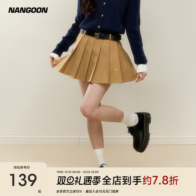 原创基础百搭绣花百褶裙短款