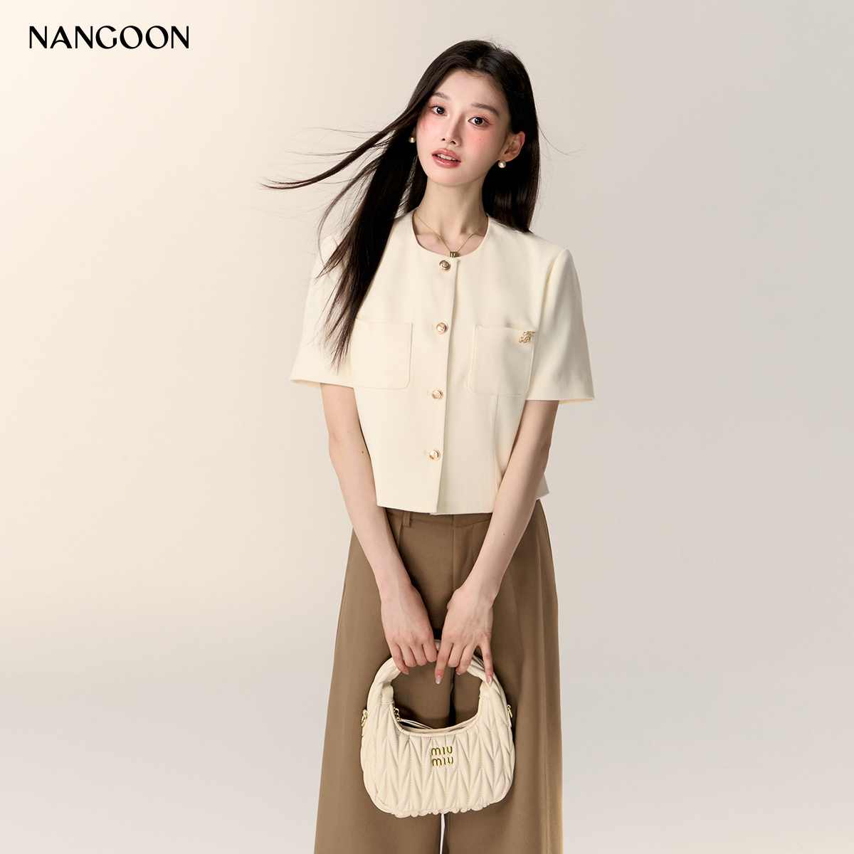 NANGOON 原创设计简约高级感基础百搭小香风夏季短袖上衣女