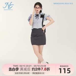 衬衫 NANGOON 短袖 遮肉半身裙设计感 蓝色学院风小套装 女夏新款