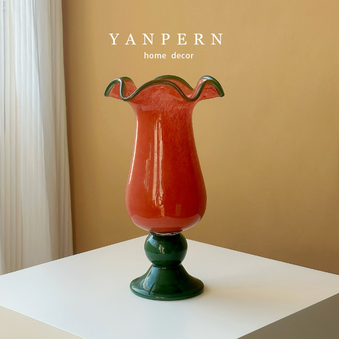 中古手工琉璃花瓶家居装饰摆件