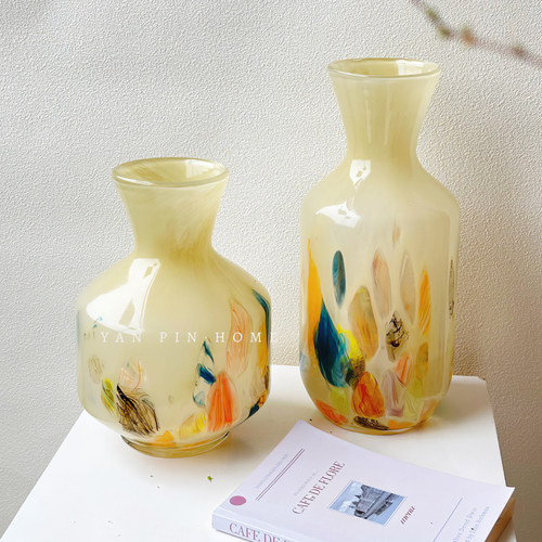 颜品北欧风格琉璃家居彩色点花瓶