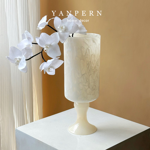 法式奶油高脚手工琉璃花瓶