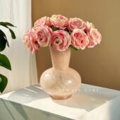 法式 饰摆件 肌理复古手工纯色琉璃玻璃花瓶餐桌茶几高级感插花装