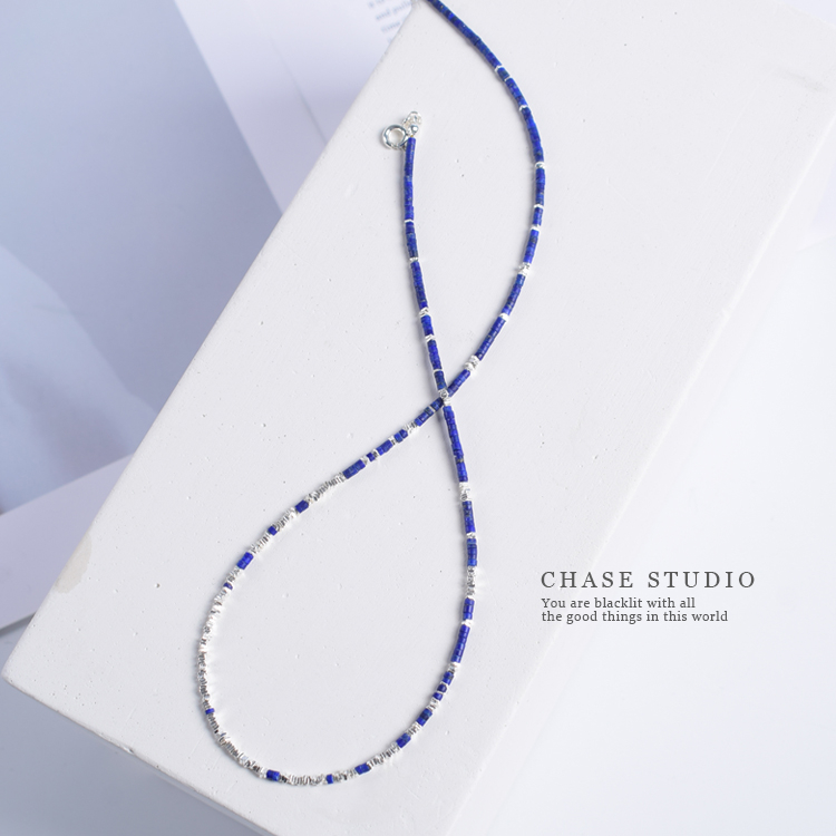 天然青金石碎银子项链