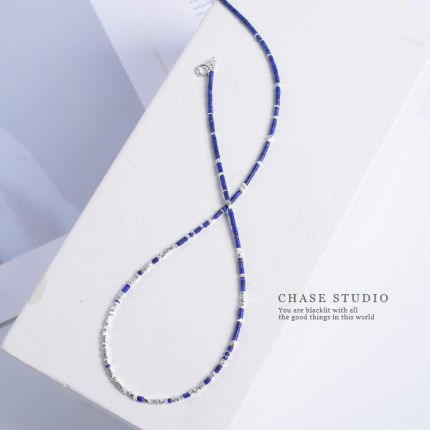 CHASE原创天然青金石碎银子项链女小众设计感高级轻奢简约锁骨链