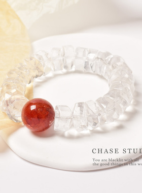 天然白水晶红娇花轻奢原创手链
