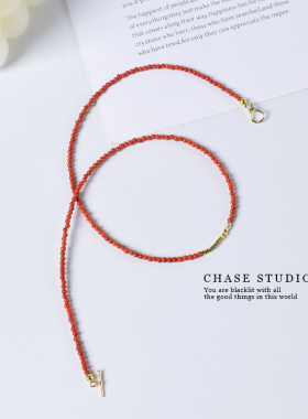 追逐CHASE手工原创天然红玛瑙项链女小众设计感锁骨链小米珠颈链