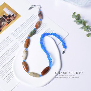 海洋碧玉 原创手作天然海洋碧玉 蓝玛瑙轻奢锁骨链女 CHASE