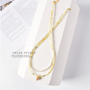 原创天然珍珠+黄澳宝项链女小众设计感锁骨链高级感叠加颈链