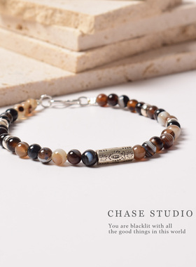 天然黑玛瑙925银手链女款百搭