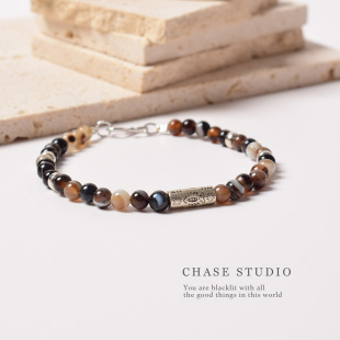 高级感天然黑玛瑙珠子串珠925银手链女时尚 玛瑙 百搭 CHASE