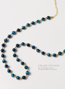 原创设计虎眼石胡蓝项链追逐手作