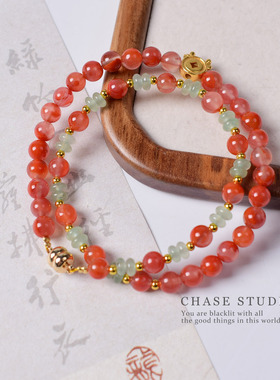 天然绿玛瑙南红双圈手链