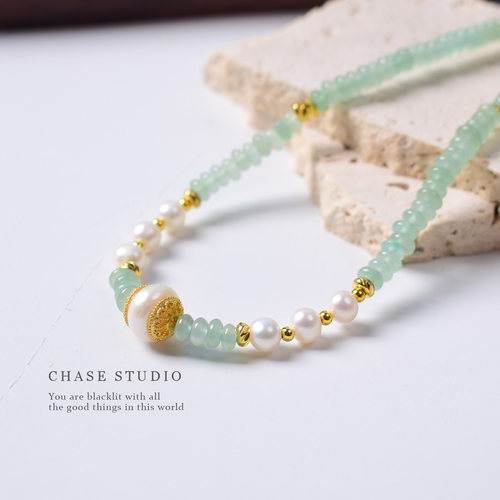 天然东陵玉+珍珠新中式项链