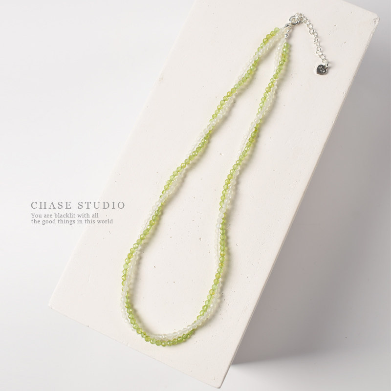 【追逐CHASE】天然月光石+橄榄石双层麻花串珠项链女锁骨链高级感