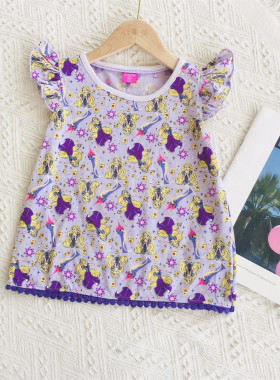 『Ai美美』4-8岁 长发公主乐佩美人鱼印花短袖T恤上衣