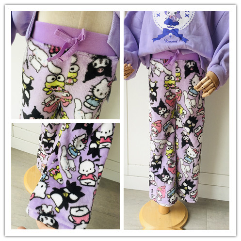 『Ai美美』4-7岁 超柔软！紫色 kt猫库洛米美乐蒂珊瑚绒微喇叭裤