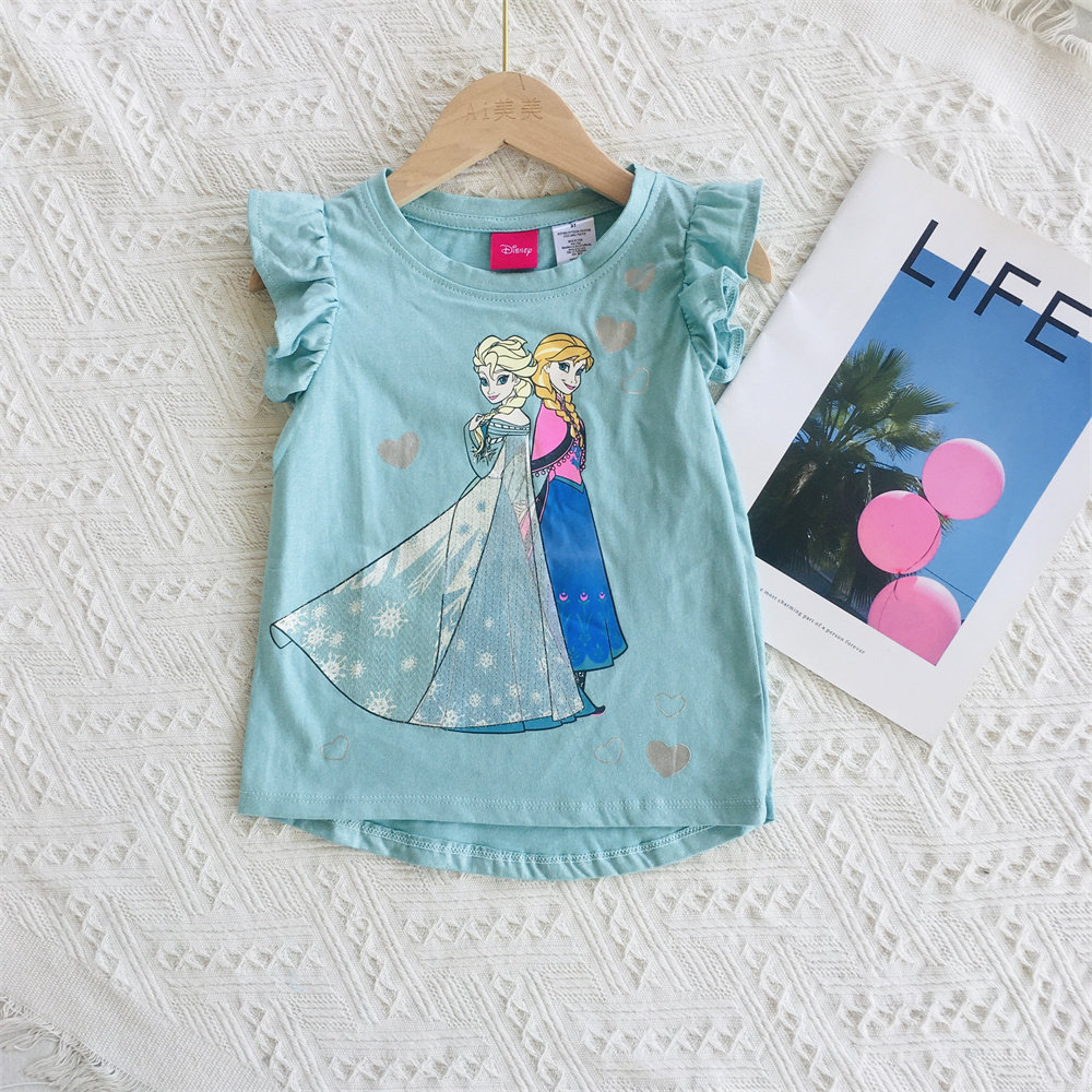 『ai美美』100cm 女童 冰雪公主 小飞袖亮片短袖t恤 棉质上衣