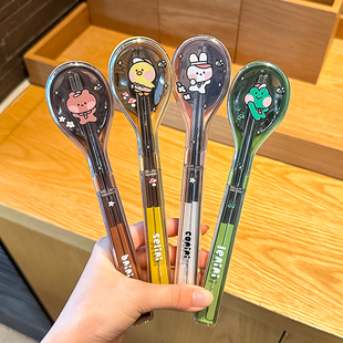 304不锈钢筷子勺子套装 小学生餐具收纳盒外带一人一筷便携上班族