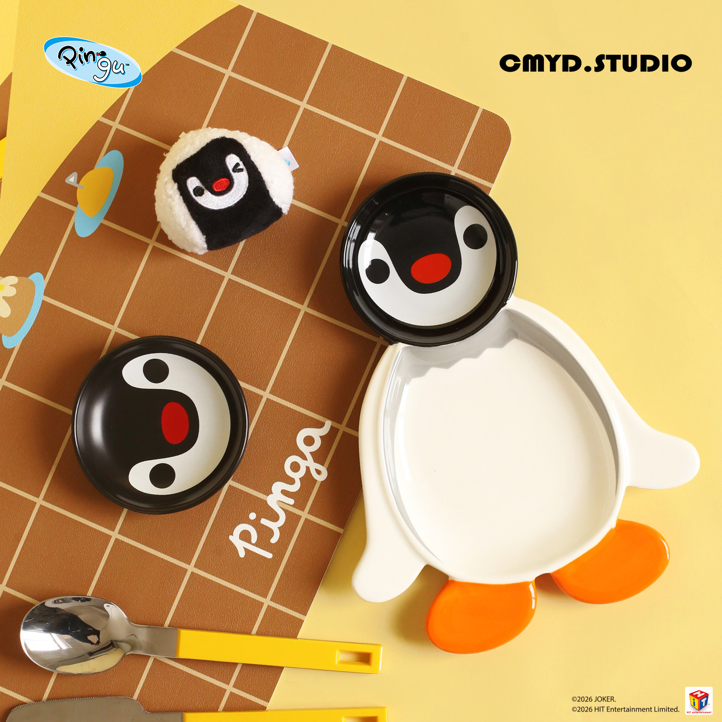 CMYD·Pingu卡通饺子盘带醋碟沙拉早餐盘可爱家用餐具生日礼物