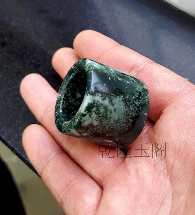 正品天然岫玉扳指飘花东北老岫玉玉戒指指环男女款玉石扳指可证书