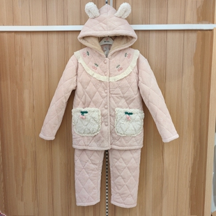 都市丽人睡衣LH31M2女士三层夹棉加厚连帽卡通保暖蓄热家居服套装