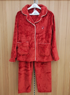 都市丽人情侣款法兰绒睡衣FHT0B4LHT0B4翻领纯色保暖家居服套装