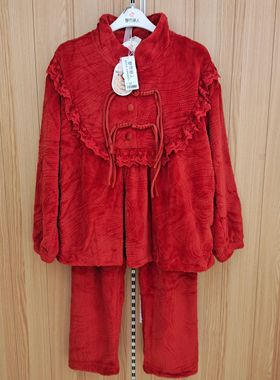 都市丽人女士睡衣LHT2S9法式复古宫廷风3D雕花绒长袖长裤套装