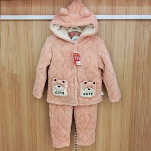 都市丽人儿童连帽睡衣JHT9A8三层夹棉加厚法兰绒蓄热保暖卡通套装