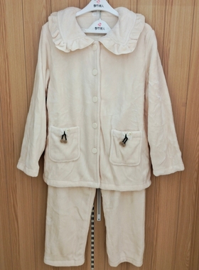 都市丽人秋冬新款双面绒睡衣中厚保暖法兰绒家居服甜美套装LHT1K4