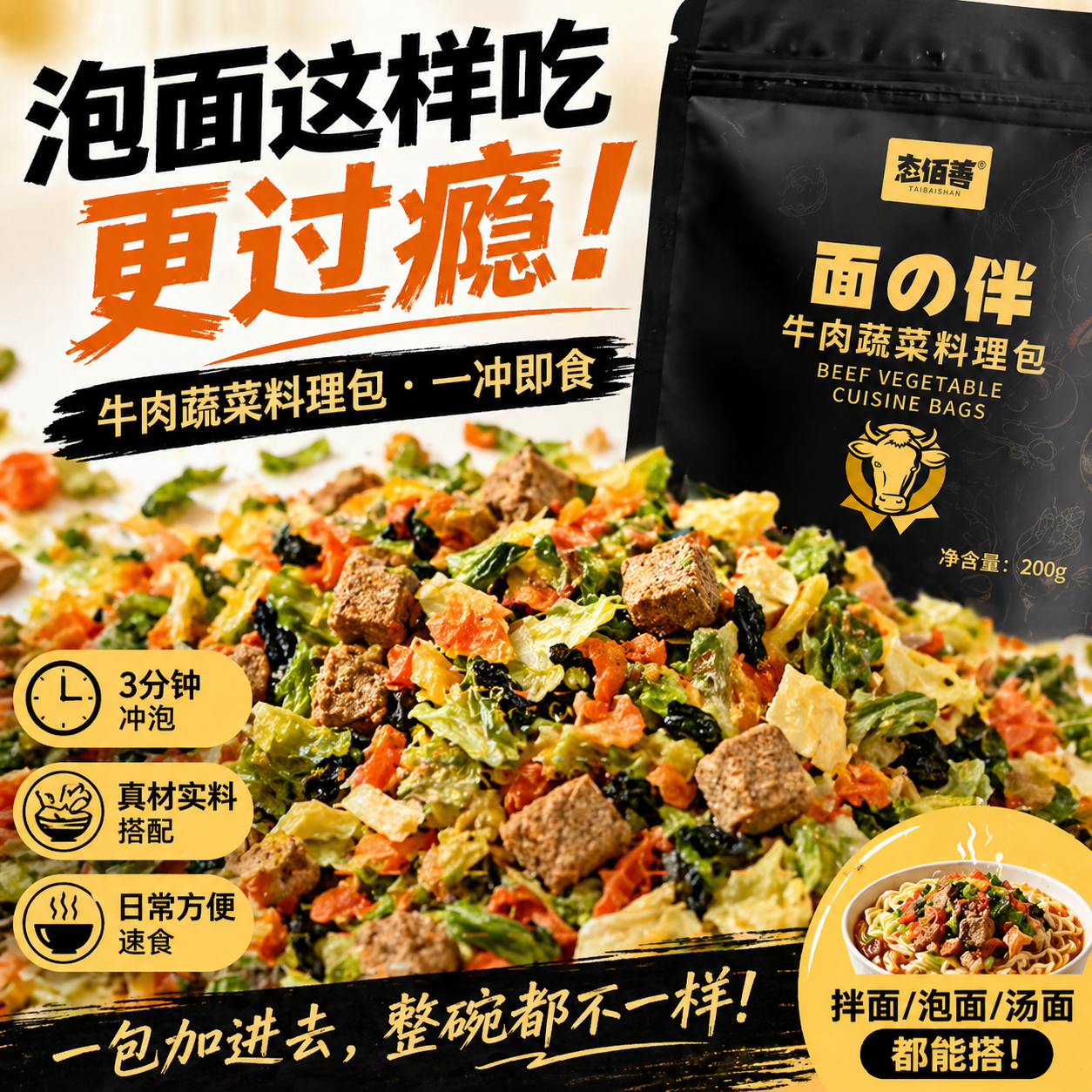 牛肉蔬菜料理包200g自封口泡面搭档速食拌面拌饭懒人速食料包