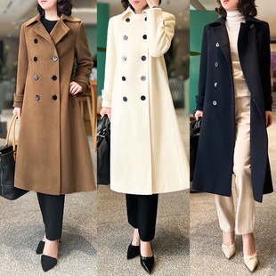 D家款羊绒感 秘鲁超细进口羊毛加厚秋冬 女士大衣长款过膝双排扣