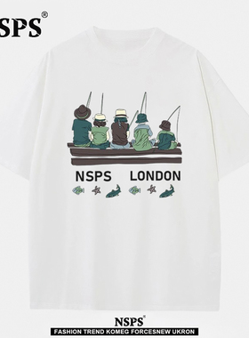 NSPS官方联名特大码300斤男女款夏季五人背影钓鱼短袖t恤潮牌上衣