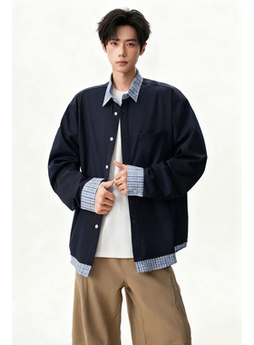 奥莱甄选|万人种草|达人推荐简约时尚格子长袖假两件纯棉外套男女