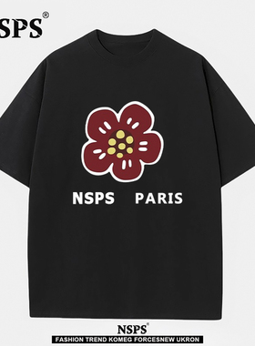 NSPS官方联名特大码300斤男女款时尚小红花宽松高街潮短袖t恤上衣