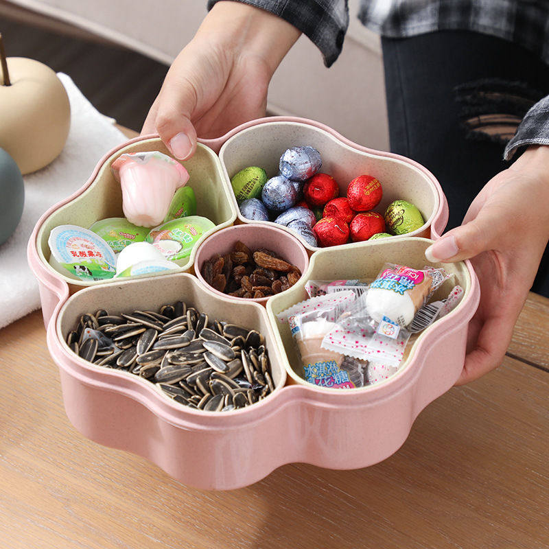 过年新款糖果盒客厅家用干果盘分格带盖密封瓜子零食坚果收纳盒子