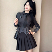 秋冬学院风修身 衬衫 jk制服套装 短袖 显瘦内搭灰色衬衣女 女收腰长袖