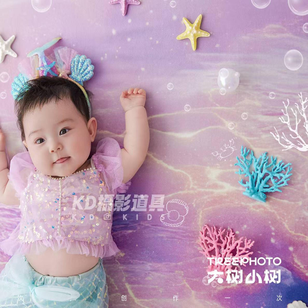 儿童影楼百天美人鱼主题婴儿百日拍照衣服宝宝摄影服装道具艺术照