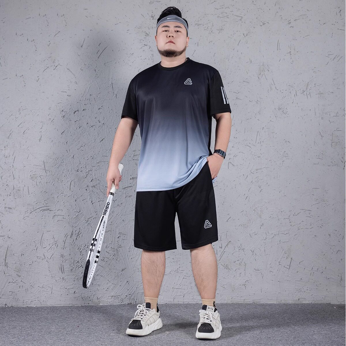 夏季冰丝渐变加肥加大码运动套装